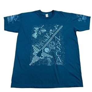 Vishen Y2K Nasca Peru Graphic T-Shirt Mens XXL Teal Pristine 100% Cotton